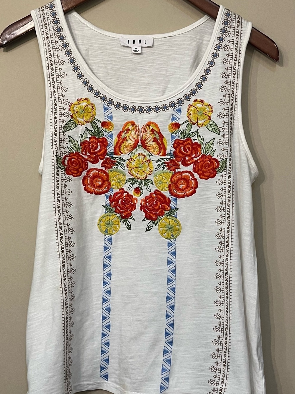 THML boho embroidered cotton tank top beachy coastal Medium - Picture 2 of 5